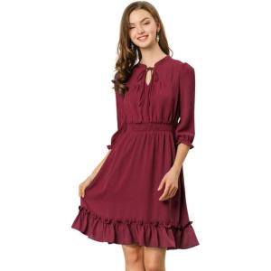 imageAllegra K Womens Casual Dresses 34 Sleeve Summer Boho Chiffon Wedding Guest DressBurgundy