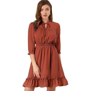 imageAllegra K Womens Casual Dresses 34 Sleeve Summer Boho Chiffon Wedding Guest DressCaramelo