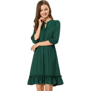 imageAllegra K Womens Casual Dresses 34 Sleeve Summer Boho Chiffon Wedding Guest DressDark Green