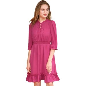 imageAllegra K Womens Casual Dresses 34 Sleeve Summer Boho Chiffon Wedding Guest DressFushcia