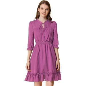 imageAllegra K Womens Casual Dresses 34 Sleeve Summer Boho Chiffon Wedding Guest DressGrape Purple