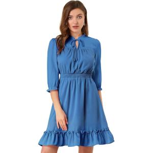 imageAllegra K Womens Casual Dresses 34 Sleeve Summer Boho Chiffon Wedding Guest DressIndigo