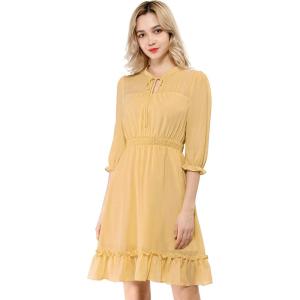 imageAllegra K Womens Casual Dresses 34 Sleeve Summer Boho Chiffon Wedding Guest DressKhaki