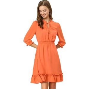 imageAllegra K Womens Casual Dresses 34 Sleeve Summer Boho Chiffon Wedding Guest DressOrange