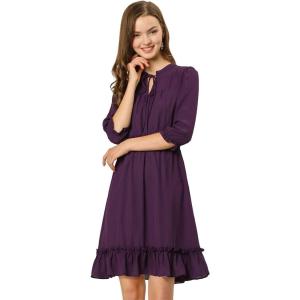 imageAllegra K Womens Casual Dresses 34 Sleeve Summer Boho Chiffon Wedding Guest DressPurple