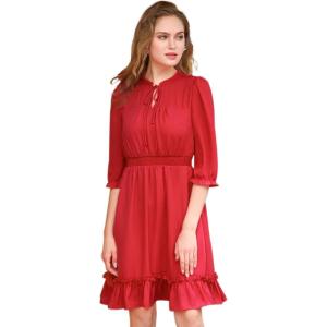 imageAllegra K Womens Casual Dresses 34 Sleeve Summer Boho Chiffon Wedding Guest DressRed