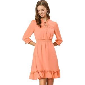 imageAllegra K Womens Casual Dresses 34 Sleeve Summer Boho Chiffon Wedding Guest DressSalmon