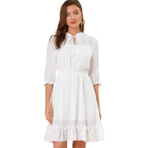 imageAllegra K Womens Casual Dresses 34 Sleeve Summer Boho Chiffon Wedding Guest DressWhite