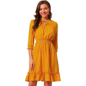 imageAllegra K Womens Casual Dresses 34 Sleeve Summer Boho Chiffon Wedding Guest DressYellow