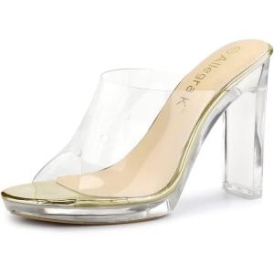 imageAllegra K Womens Clear Heel Platform Open Toe Chunky Heels Slides SandalsGold