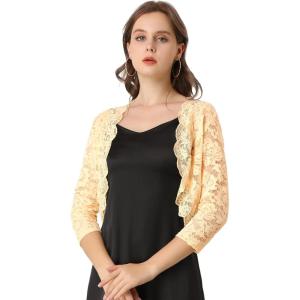 imageAllegra K Womens Elegant 34 Sleeve Sheer Floral Lace Shrug TopBeige