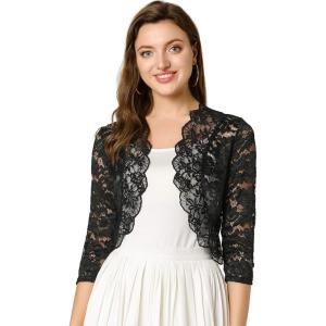 imageAllegra K Womens Elegant 34 Sleeve Sheer Floral Lace Shrug TopBlack