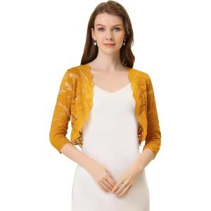 imageAllegra K Womens Elegant 34 Sleeve Sheer Floral Lace Shrug TopGinger