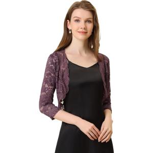 imageAllegra K Womens Elegant 34 Sleeve Sheer Floral Lace Shrug TopGray Purple