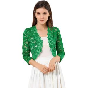 imageAllegra K Womens Elegant 34 Sleeve Sheer Floral Lace Shrug TopGreen