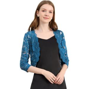 imageAllegra K Womens Elegant 34 Sleeve Sheer Floral Lace Shrug TopLake Blue