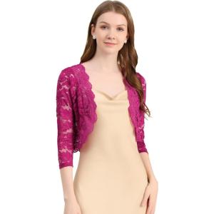 imageAllegra K Womens Elegant 34 Sleeve Sheer Floral Lace Shrug TopMulberryred