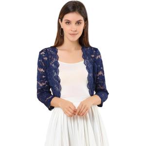 imageAllegra K Womens Elegant 34 Sleeve Sheer Floral Lace Shrug TopNavy