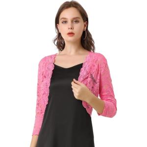 imageAllegra K Womens Elegant 34 Sleeve Sheer Floral Lace Shrug TopPink