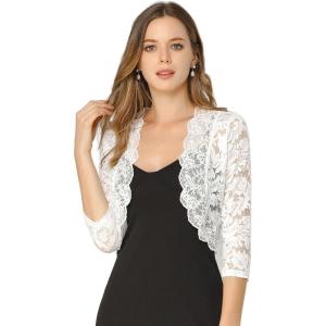imageAllegra K Womens Elegant 34 Sleeve Sheer Floral Lace Shrug TopWhite