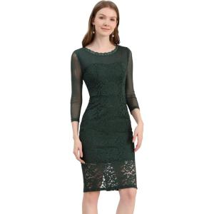 imageAllegra K Womens Elegant Mesh Sheer Long Sleeve Stretch Knit Floral Lace Bodycon DressGreen