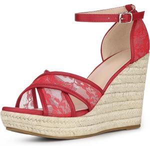 imageAllegra K Womens Espadrilles Lace Wedges Wedge SandalsRed