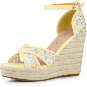 imageAllegra K Womens Espadrilles Lace Wedges Wedge SandalsYellow Flower