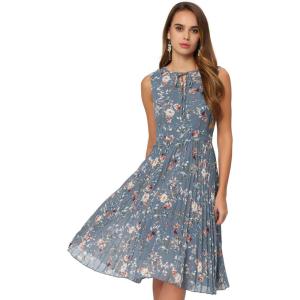 imageAllegra K Womens Floral Print Summer ALine Below Knee Length Sleeveless Pleated DressBlue Grey