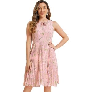 imageAllegra K Womens Floral Print Summer ALine Below Knee Length Sleeveless Pleated DressLight Pink