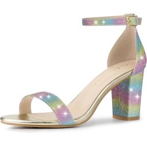 imageAllegra K Womens Gradient Glitter Heels Chunky Heels SandalsColorful