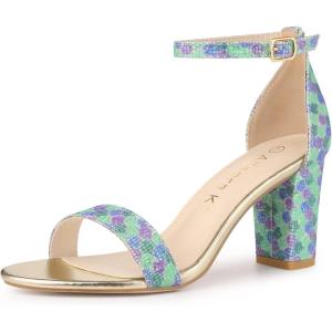 imageAllegra K Womens Gradient Glitter Heels Chunky Heels SandalsGreen