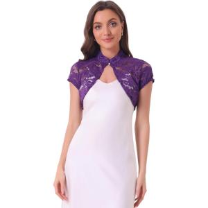 imageAllegra K Womens Lace Cardigan Stand Collar Short Elegant Shrug Open Front Cropped Bolero CardiganDark Purple