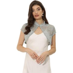 imageAllegra K Womens Lace Cardigan Stand Collar Short Elegant Shrug Open Front Cropped Bolero CardiganGray