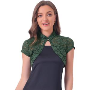 imageAllegra K Womens Lace Cardigan Stand Collar Short Elegant Shrug Open Front Cropped Bolero CardiganGreen