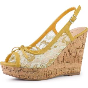 imageAllegra K Womens Lace Platform Wedges Wedge Heel SandalsMustard Yellow