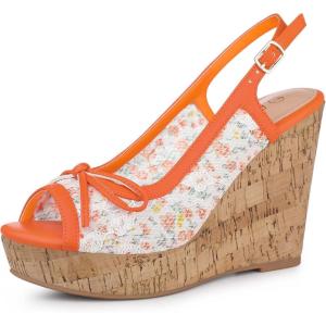 imageAllegra K Womens Lace Platform Wedges Wedge Heel SandalsOrange Flower