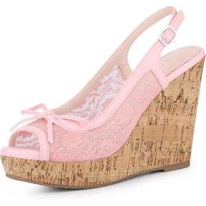 imageAllegra K Womens Lace Platform Wedges Wedge Heel SandalsPink