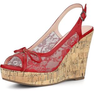 imageAllegra K Womens Lace Platform Wedges Wedge Heel SandalsRed