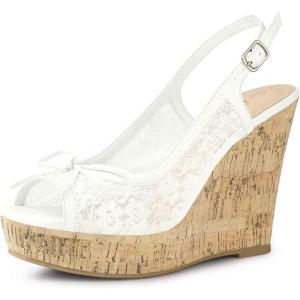 imageAllegra K Womens Lace Platform Wedges Wedge Heel SandalsWhite