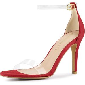 imageAllegra K Womens Open Toe Clear Ankle Strap Stiletto Heel SandalsRed