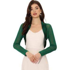 imageAllegra K Womens Satin Shrugs for Evening Dress Open Front Mesh Cardigan Elegant Wedding BoleroDark Green