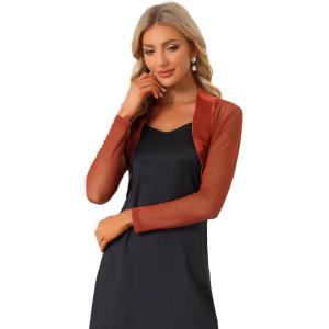 imageAllegra K Womens Satin Shrugs for Evening Dress Open Front Mesh Cardigan Elegant Wedding BoleroDark Orange
