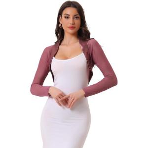 imageAllegra K Womens Satin Shrugs for Evening Dress Open Front Mesh Cardigan Elegant Wedding BoleroDark Pink