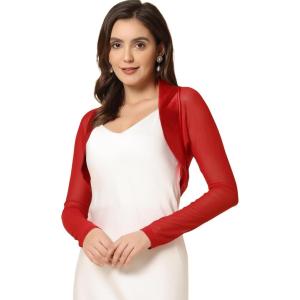 imageAllegra K Womens Satin Shrugs for Evening Dress Open Front Mesh Cardigan Elegant Wedding BoleroRed
