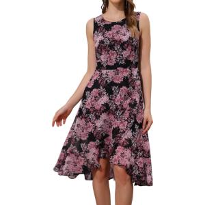 imageAllegra K Womens Summer Dresses 2025 Wrap Ruffle High Low Hem Round Neck Keyhole Back Sleeveless Floral DressBlack