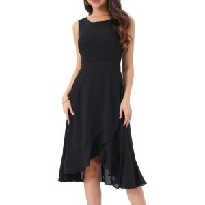 imageAllegra K Womens Summer Dresses 2025 Wrap Ruffle High Low Hem Round Neck Keyhole Back Sleeveless Floral DressBlack1