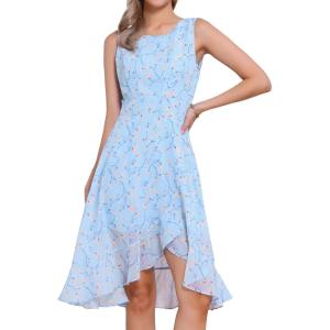 imageAllegra K Womens Summer Dresses 2025 Wrap Ruffle High Low Hem Round Neck Keyhole Back Sleeveless Floral DressBlue