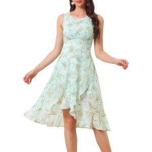 imageAllegra K Womens Summer Dresses 2025 Wrap Ruffle High Low Hem Round Neck Keyhole Back Sleeveless Floral DressLight Green