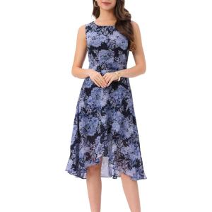 imageAllegra K Womens Summer Dresses 2025 Wrap Ruffle High Low Hem Round Neck Keyhole Back Sleeveless Floral DressNavy Blue