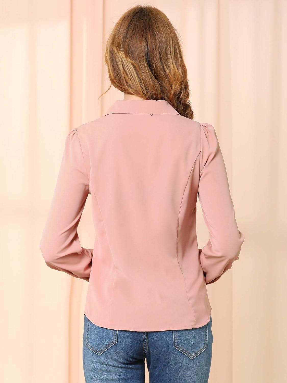 imageAllegra K Womens Vintage Bow Tie Neck Peter Pan Collar Blouse Preppy Chiffon Button Up ShirtCoral Pink